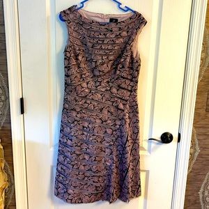 Adriana Papell lavender and black mesh cocktail dress